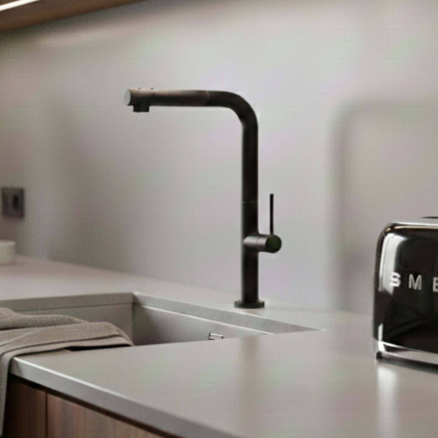 Robinet De Cuisine Extractible Torak – Laiton Brossé Sans Tache / Noir Mat, Neuf