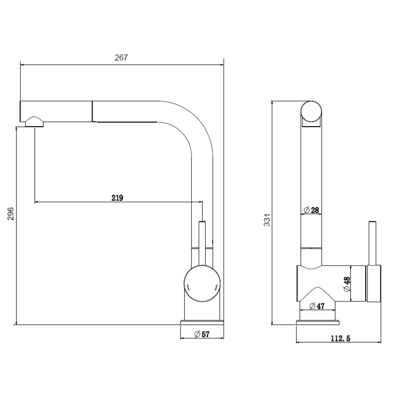 Robinet Douchette Luisina inox massif PVD doré mat CHIARA