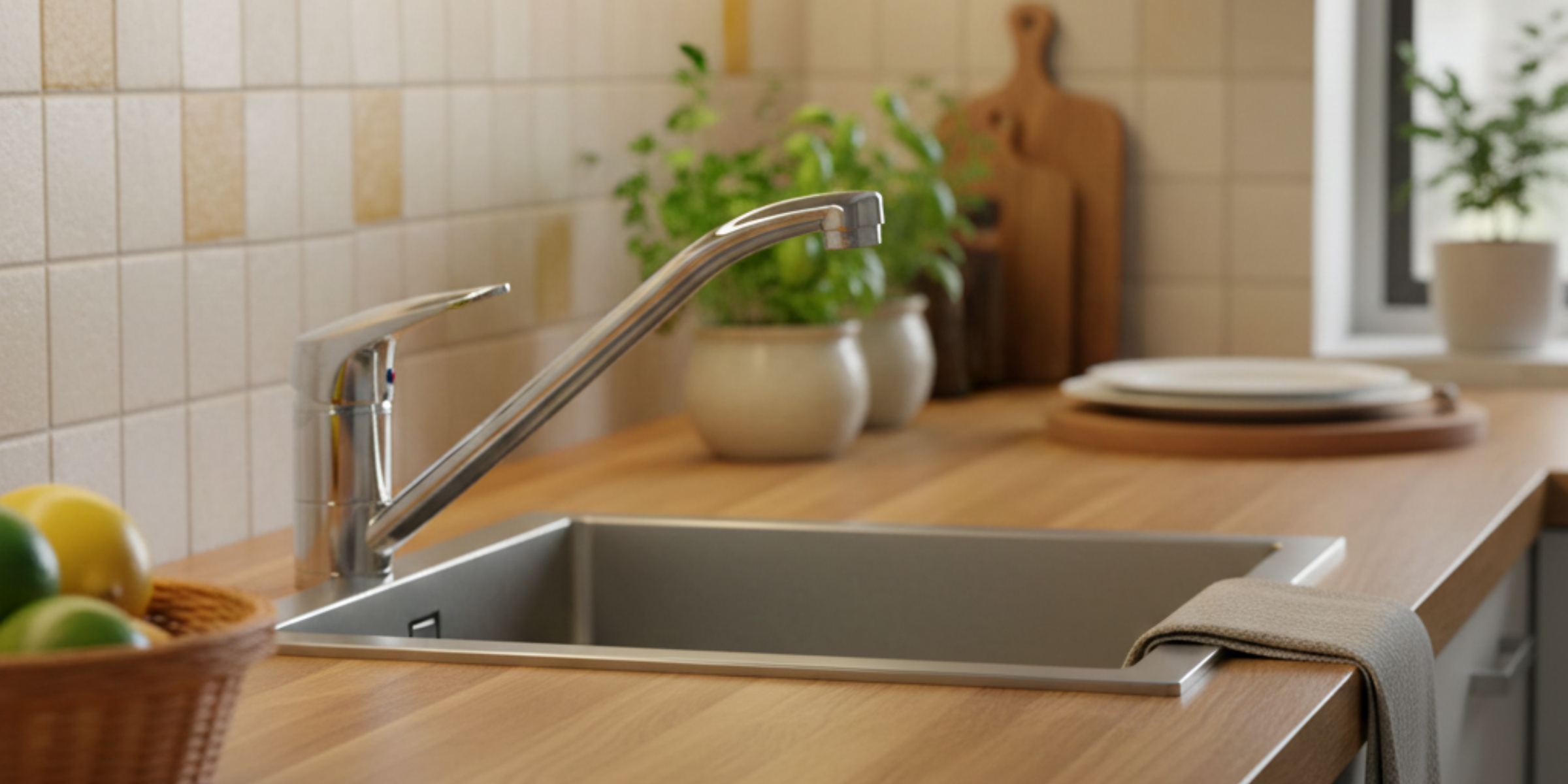 Robinet cuisine Luisina chromé MATHIS, mitigeur au design intemporel avec une brillance durable pour évier contemporain.