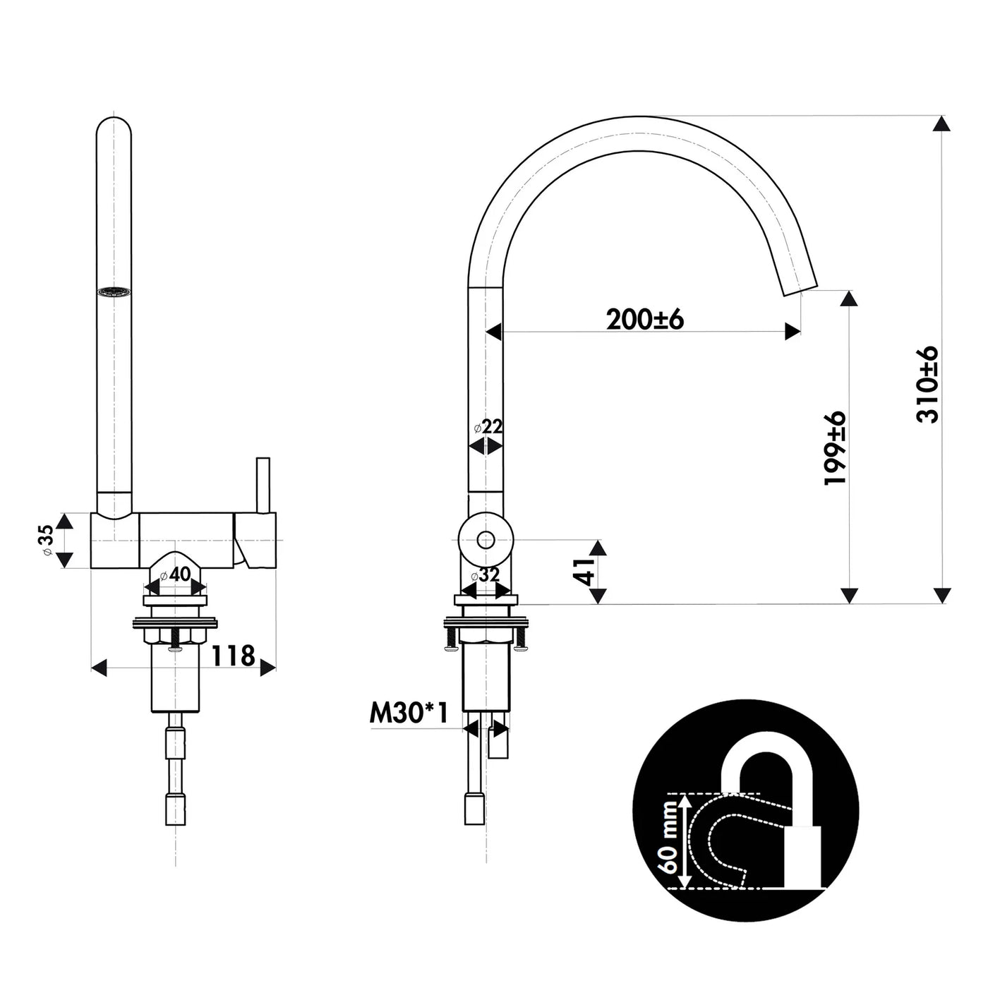Robinet rabattable Luisina inox PVD cuivre ACHILLE