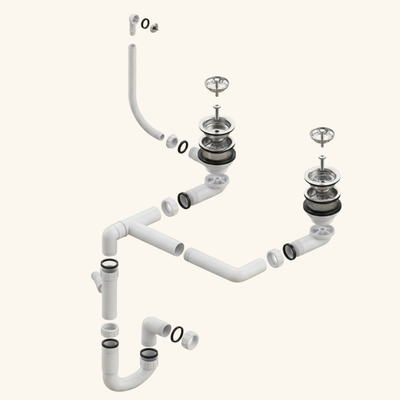 Vidage manuel 2 bacs CUIPD183 pour évier granit 2 bacs - Siphon gain de place