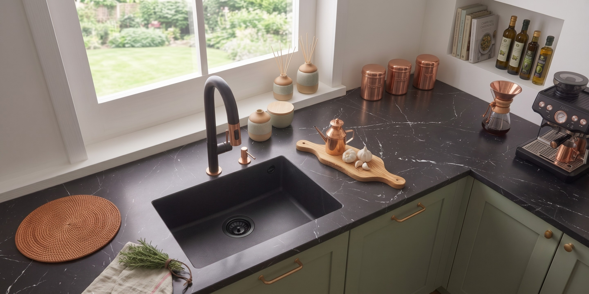 Kit bonde + trop plein en inox noir métallisé brillant diam 90, robinetterie assortie pour une esthétique épurée et moderne.