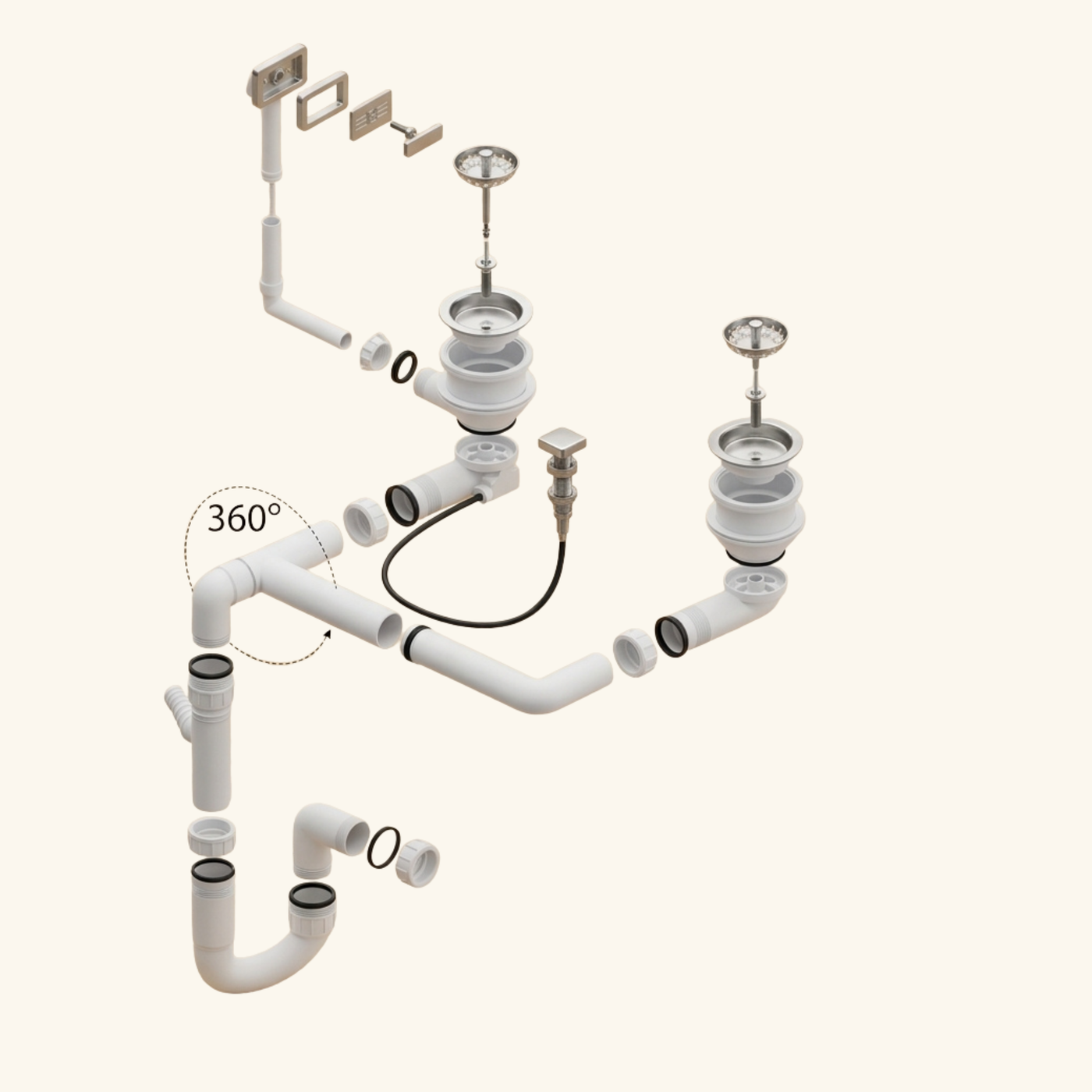 Vidage automatique CUIPD491 pour évier TAM TAM 1.5 bac - Siphon gain de place