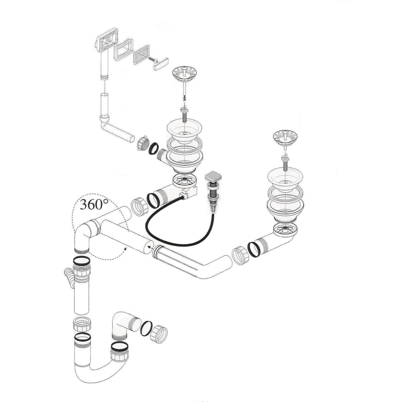 Vidage automatique CUIPD491 pour évier TAM TAM 1.5 bac - Siphon gain de place
