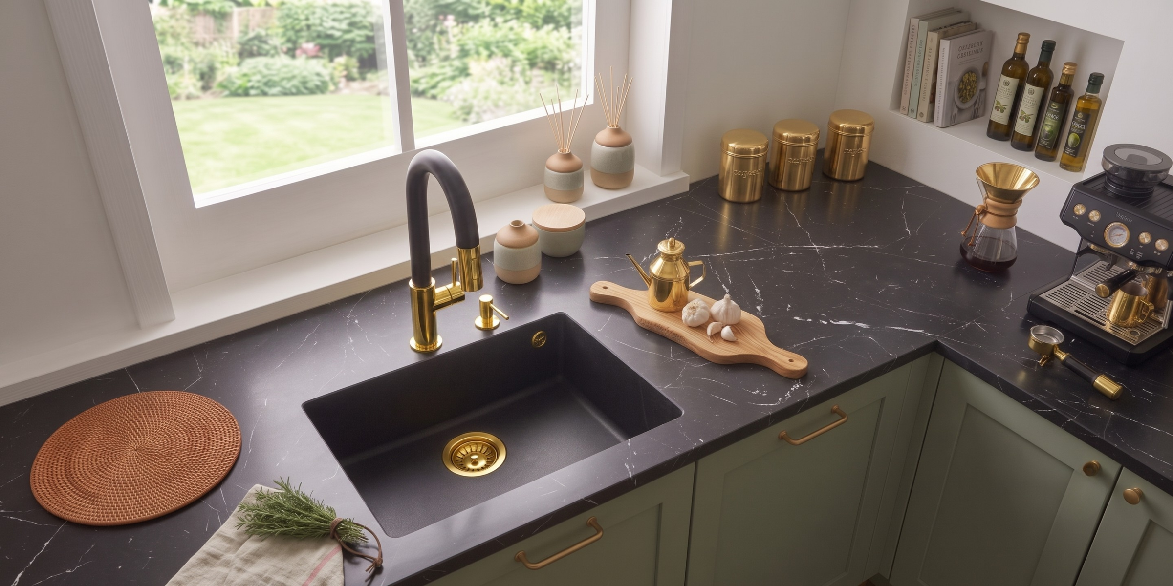 Kit bonde + trop plein en inox doré diam 90, le petit détail précieux idéal pour illuminer un évier sous-plan contemporain.