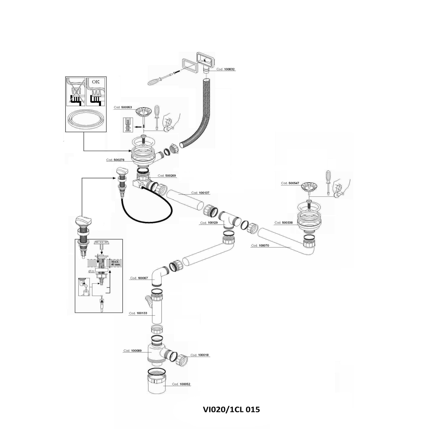 Vidage automatique 2 bacs CUIPD671-D - Siphon gain de place