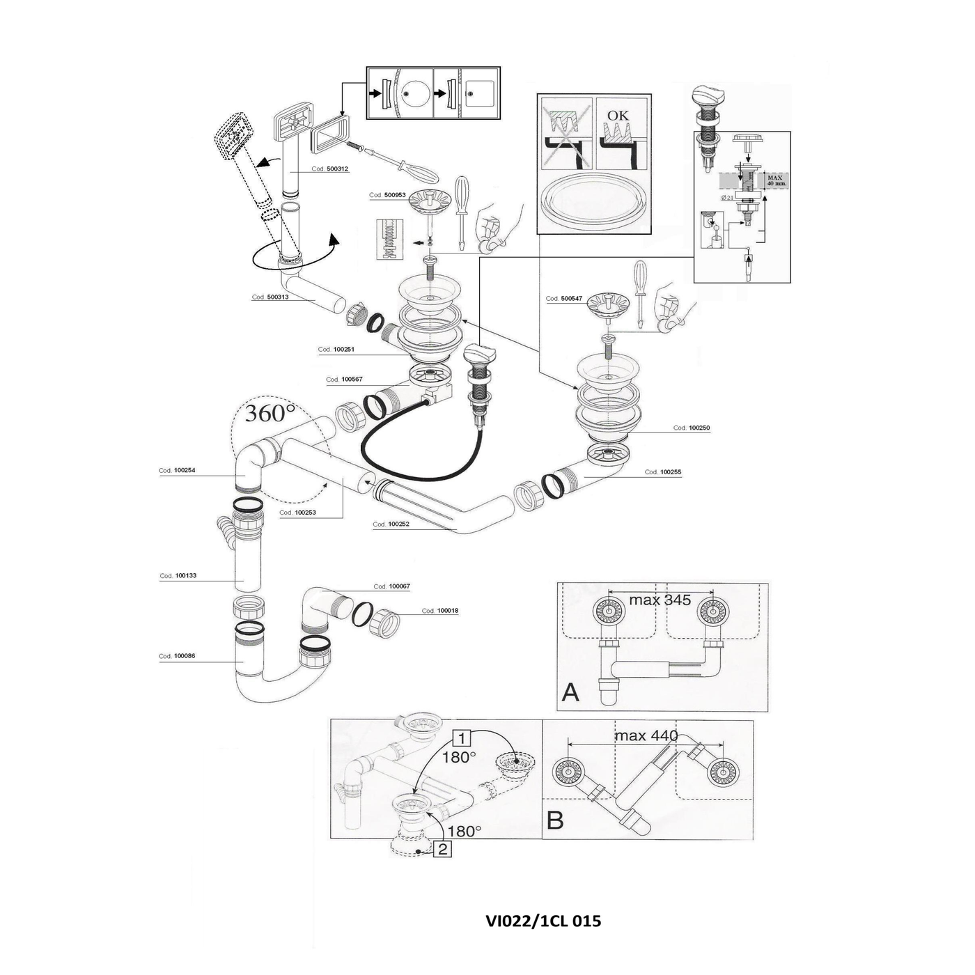 Vidage automatique 2 bacs CUIPD672-D - Siphon gain de place