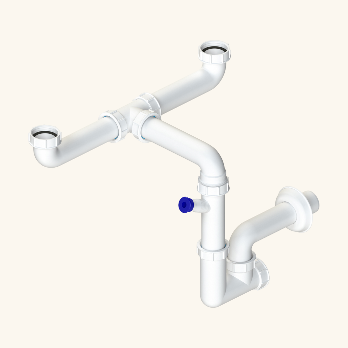 Siphon gain de place pour évier cuisine 2 bacs