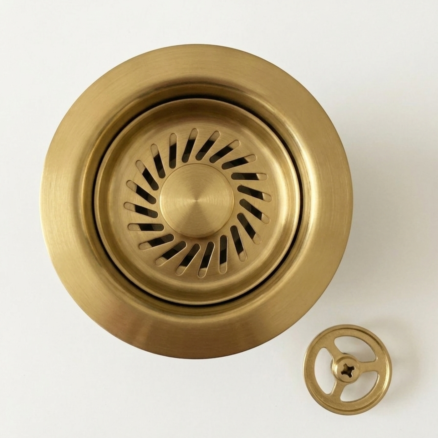 Vidage Bonde manuelle évier 1 bac granit résine HARMONIE inox PVD doré laiton - Siphon gain de place