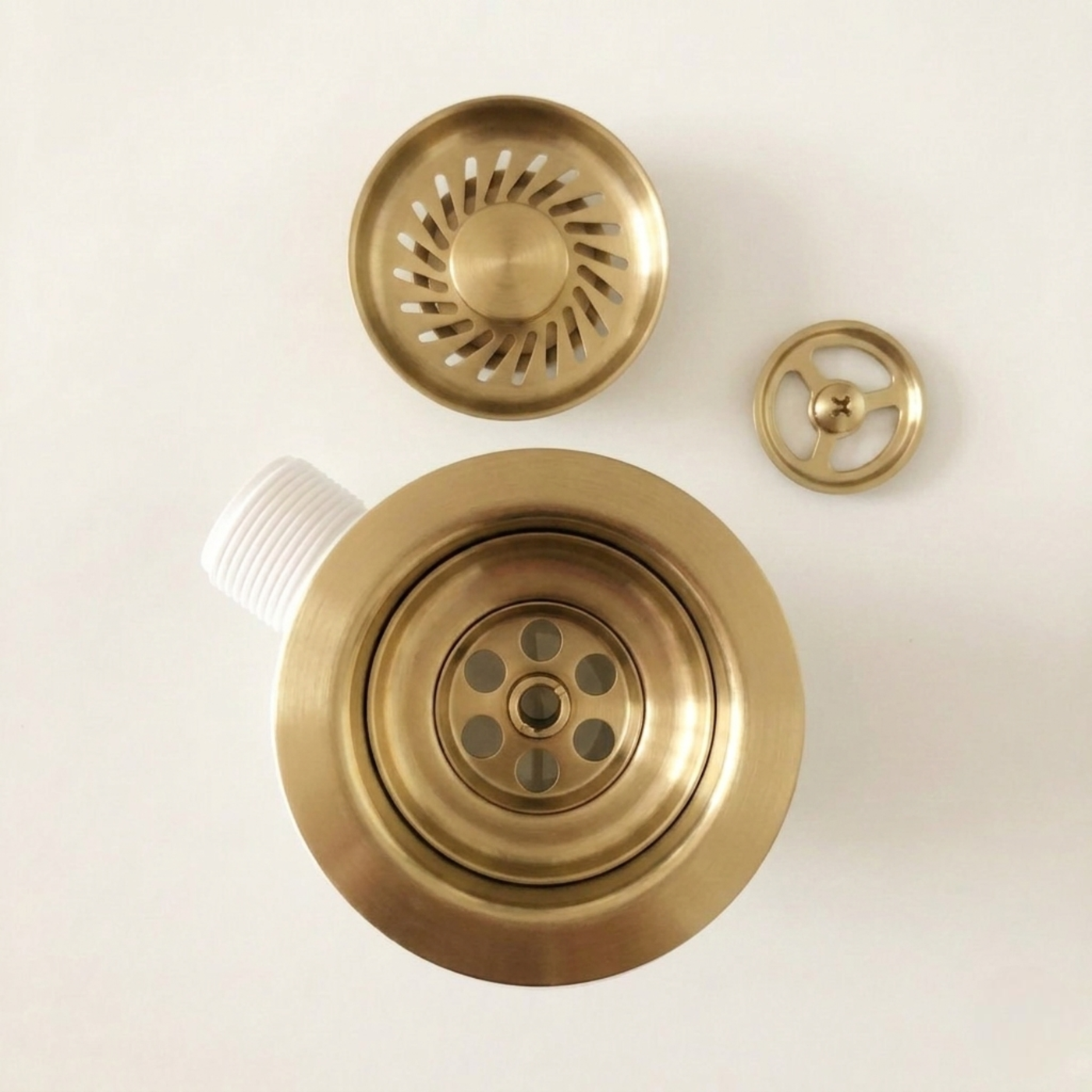 Vidage Bonde manuelle évier 1 bac granit résine HARMONIE inox PVD doré laiton - Siphon gain de place