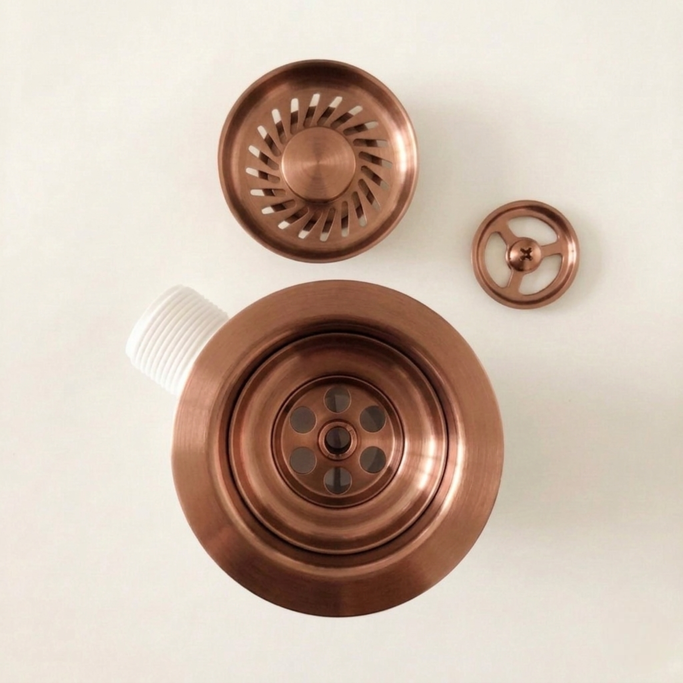 Vidage Bonde manuelle évier 1 bac granit résine HARMONIE inox PVD cuivre - Siphon gain de place