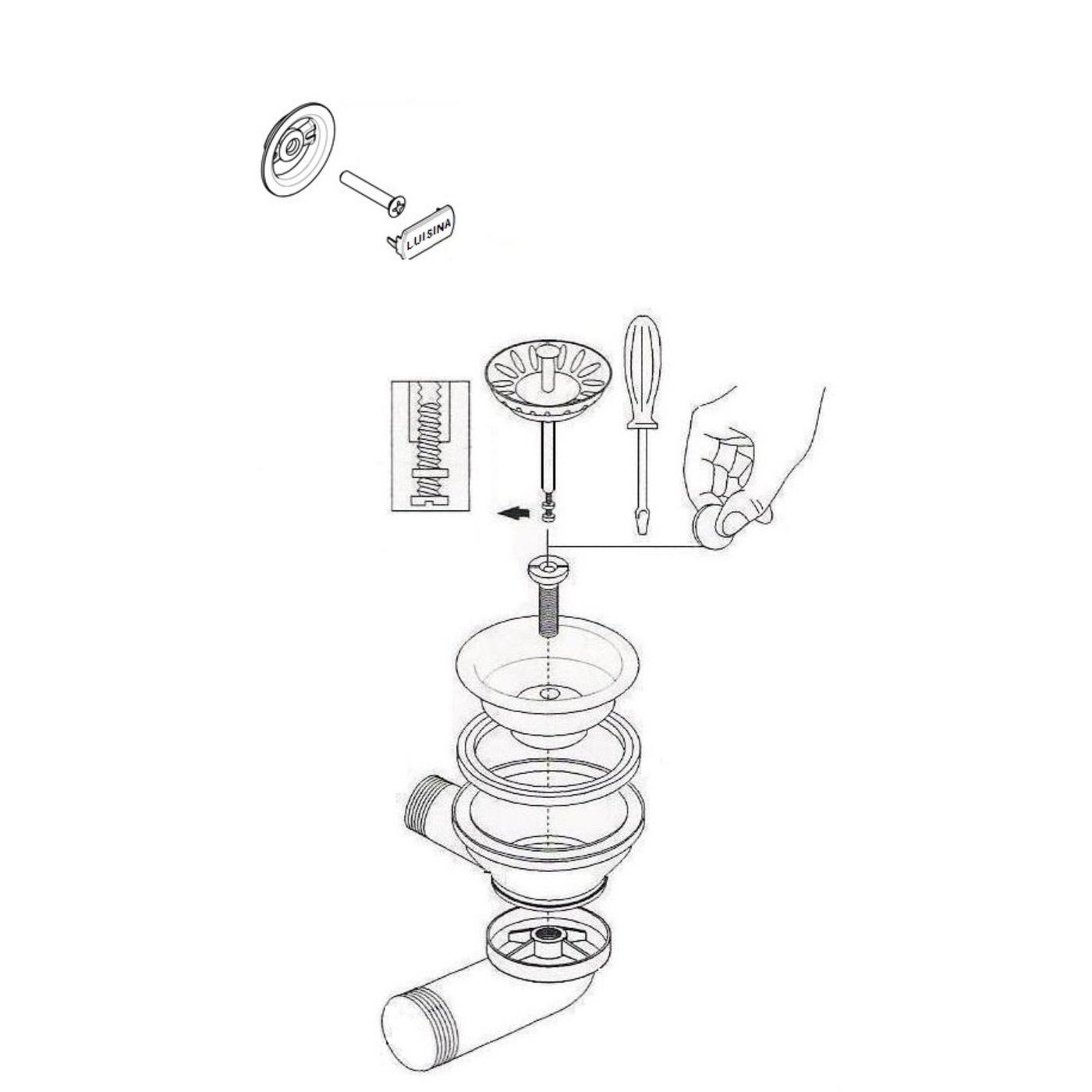 Kit bonde + trop plein en inox doré brillant Luisina pour évier QUADRILLE