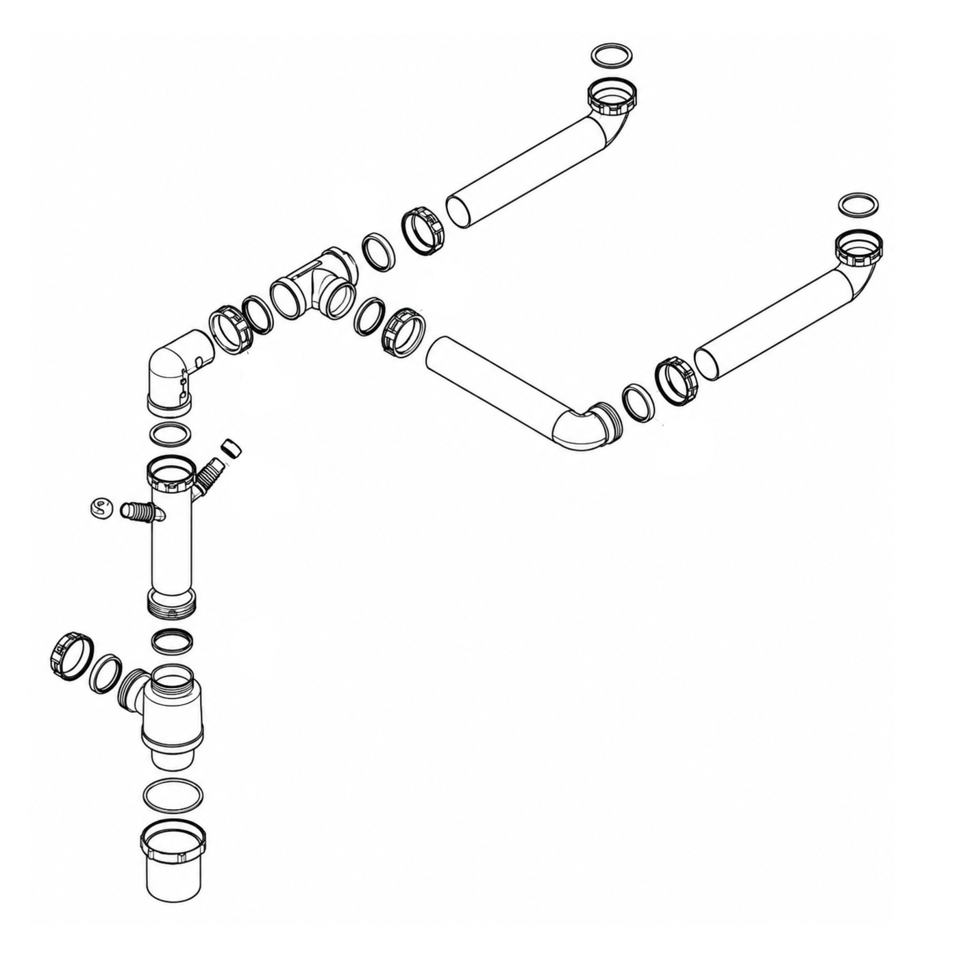Siphon gain de place CUIPD708-A pour évier cuisine 2 bacs