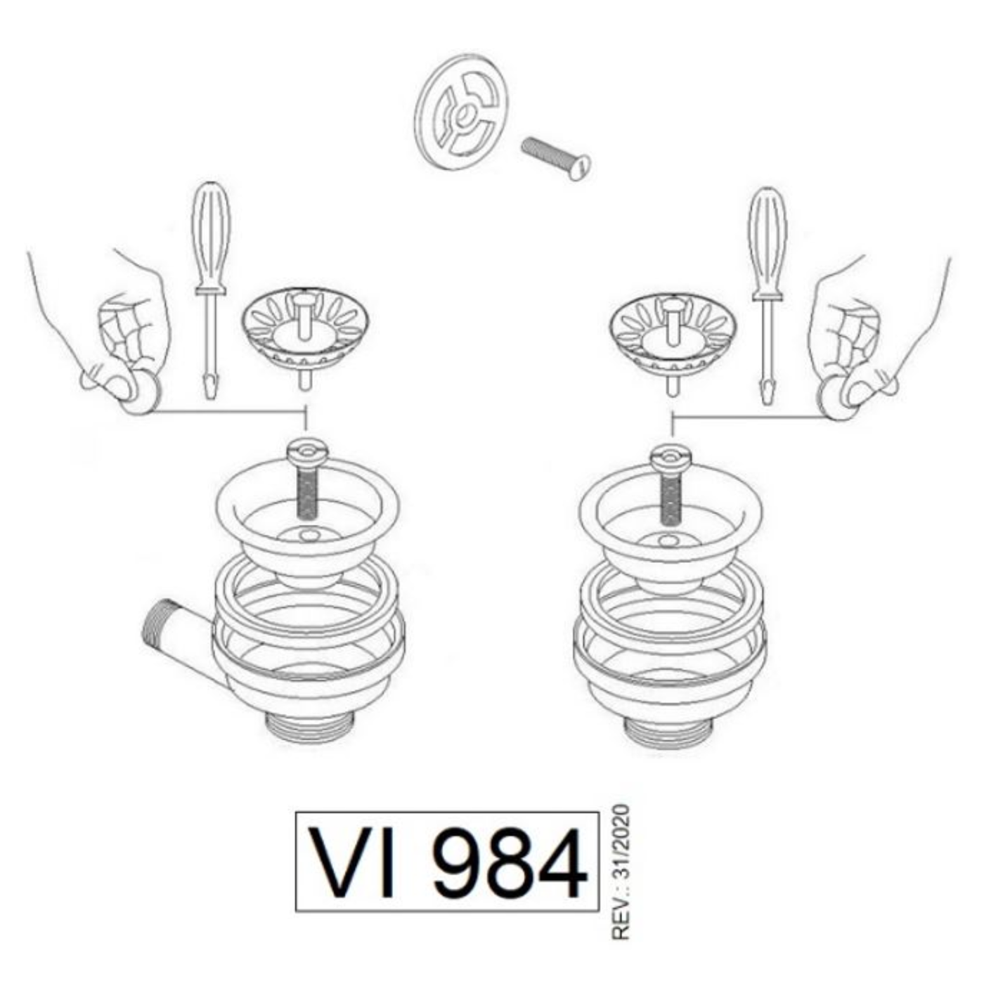 Kit 2 bondes et trop plein doré pour vidage 2 bacs évier QUADRILLE