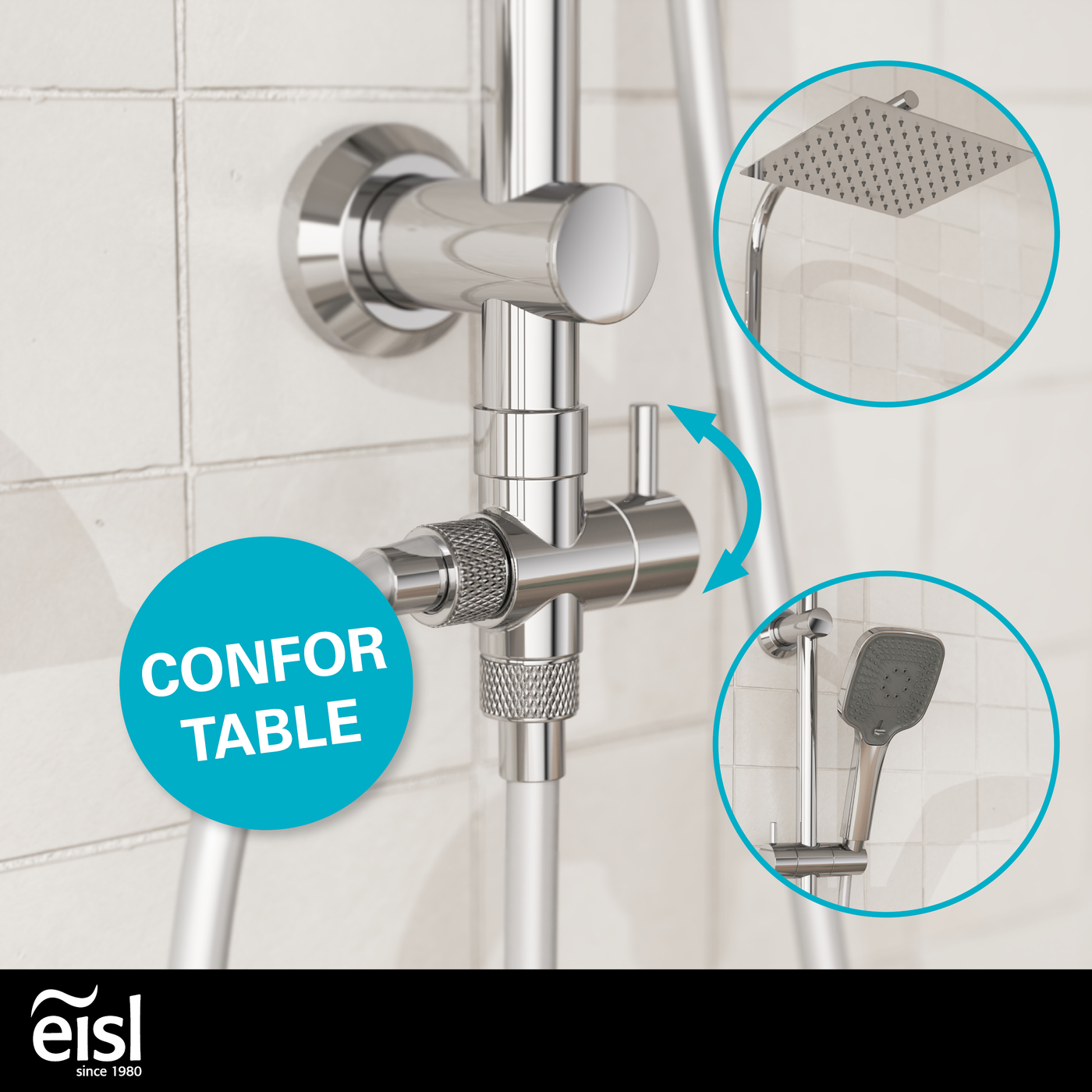 Colonne de douche EASY DELUXE chromé avec pommeau de douche effet pluie - raclette incluse