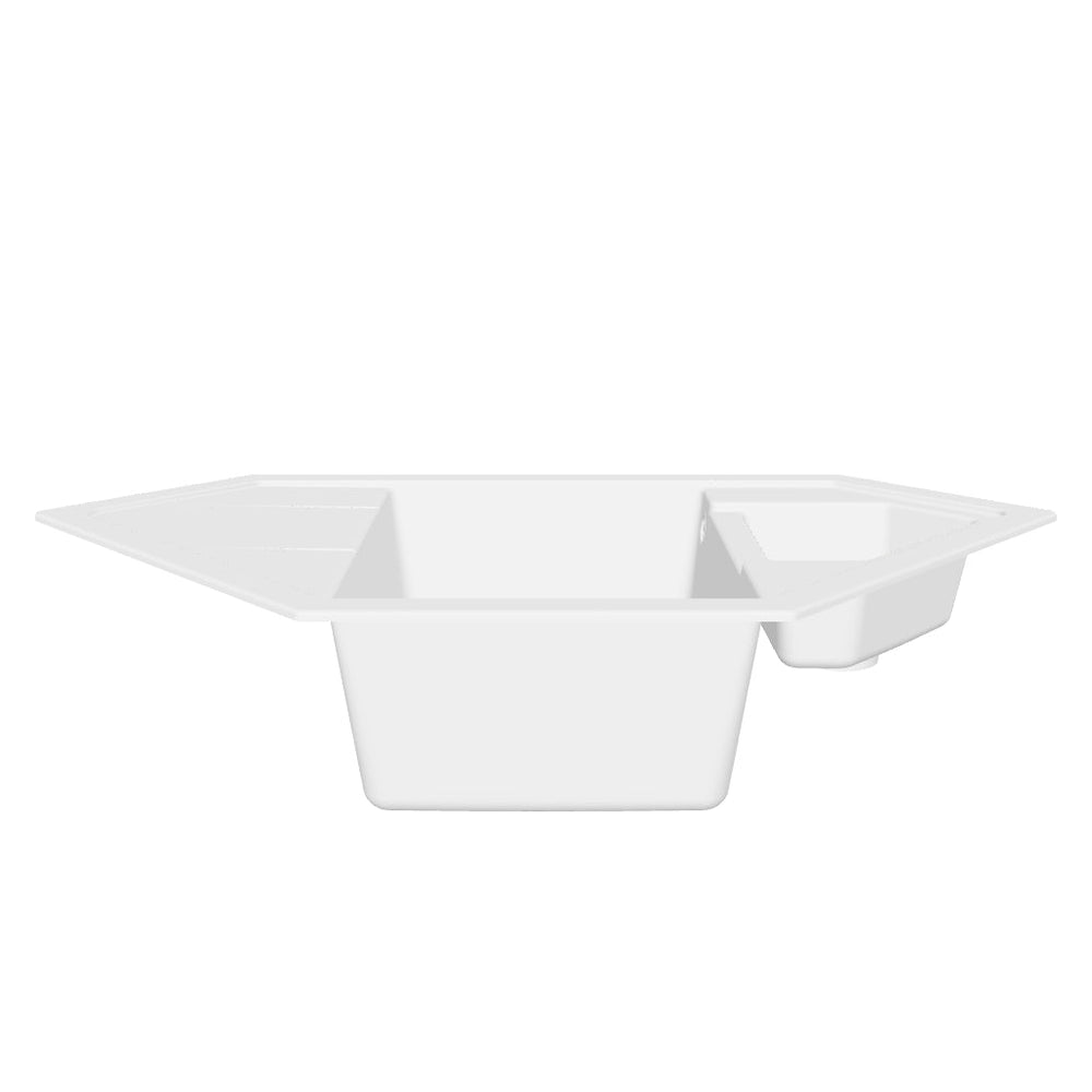 Évier d'angle granit blanc LOKTI 1 bac et demi - 1 égouttoir